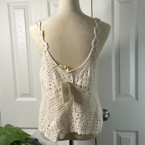 Rebellion Again - Crop Top Crotchet Open Knit Bohemian Ivory Size L - Picture 5 of 12